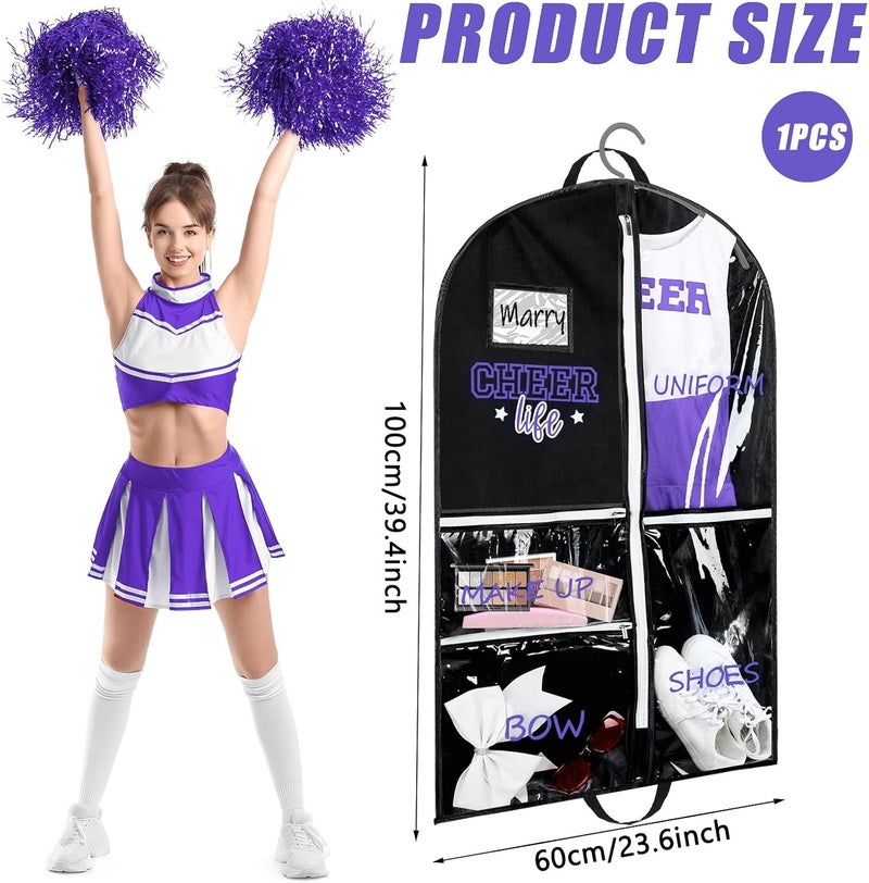 Blushtier Cheer Garment Bags for Cheerleading Uniform Waterproof Hanging Garment Bags for Dance Costumes 40 Inch Clothes Bag with 5 Pockets and Side Zip Travel Storage Cheer Uniform (Black,Purple) - Image 2